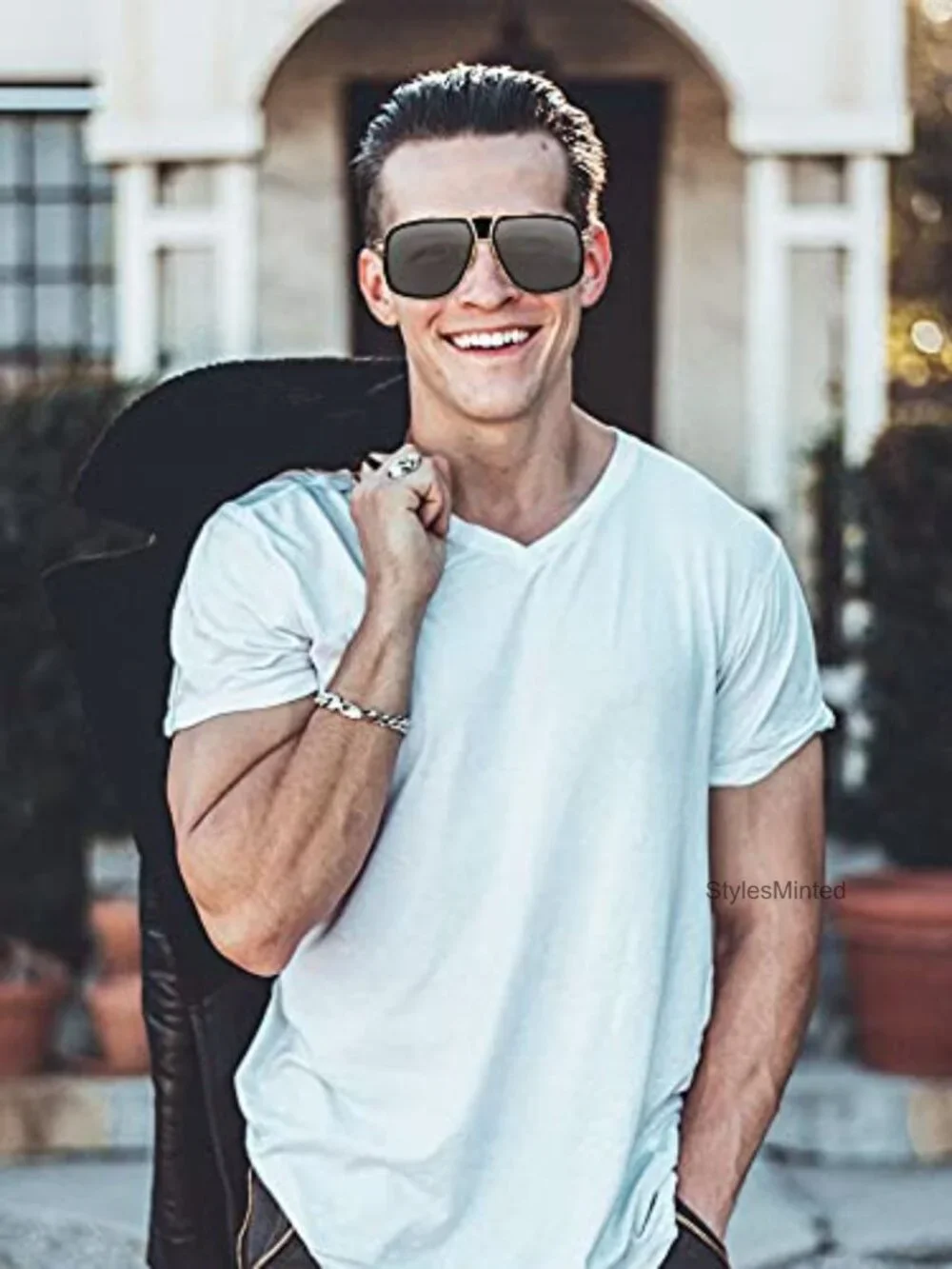 Oversized Retro Square Sunglasses for Men - 3 Pair Set Gold Metal Frame UV